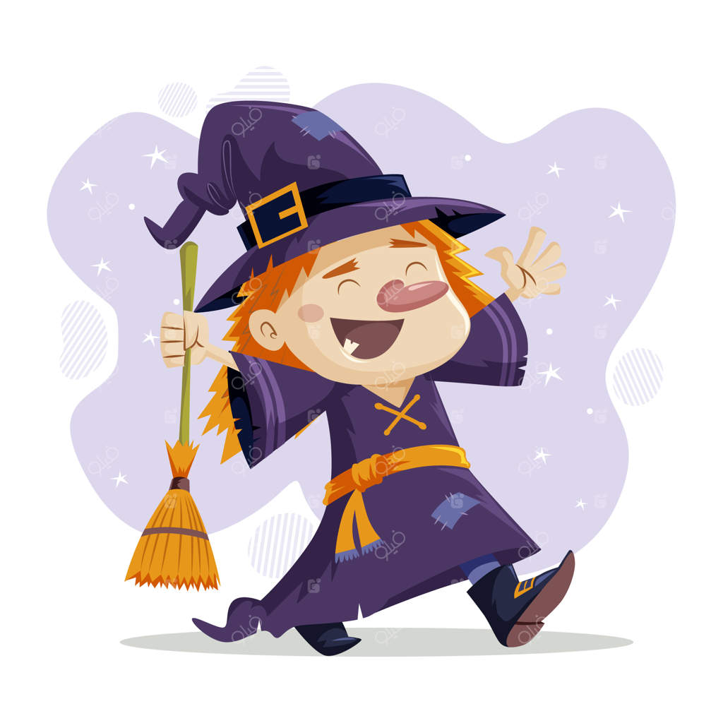 جادوگر با جارو به سبک کارتونی