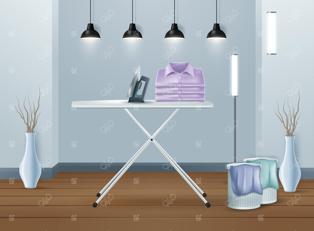 ماشین لباسشویی در اتاق لباسشویی مدرن