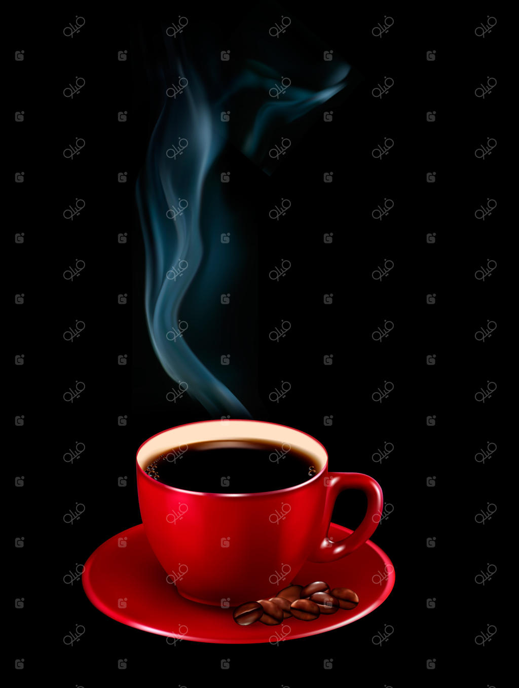 فنجان قرمز زیبای قهوه با بخار مطبوع