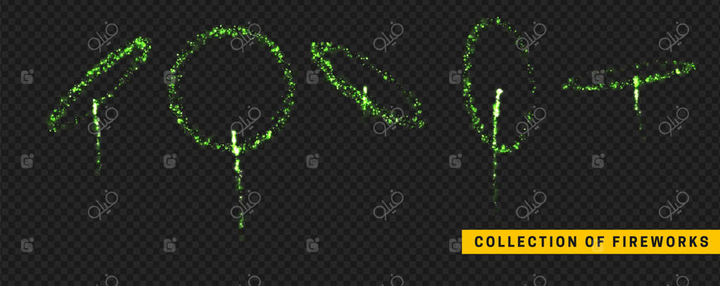 نورهای آتش‌بازی. انفجارهای آتش‌بازی. مجموعه‌ای از جلوه‌های نوری با طراحی واقعی. تصویر وکتور