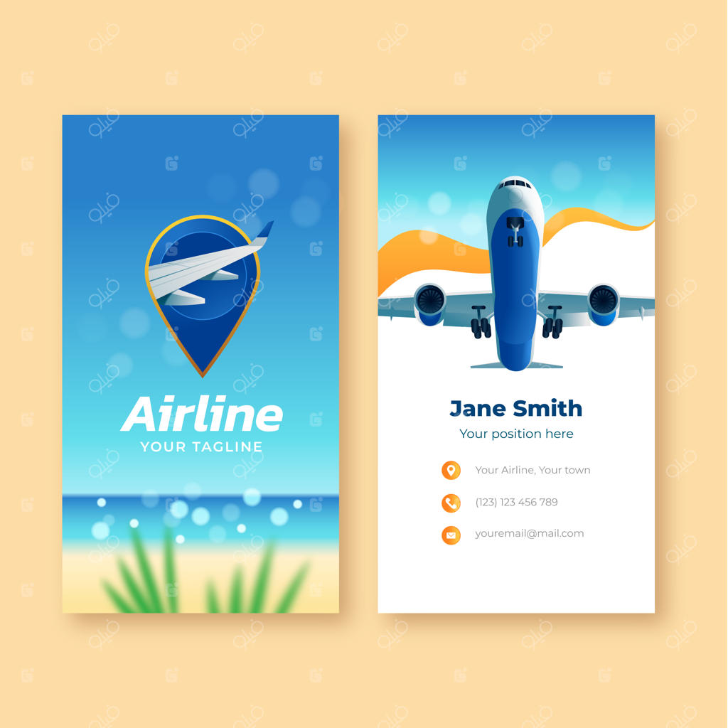 کارت ویزیت عمودی و واقع‌گرایانه برای شرکت هواپیمایی