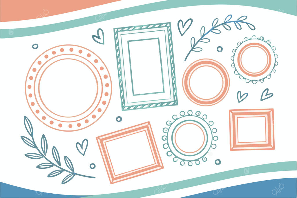 فریم‌ها و قلب‌های پاستلی جذاب: یک تصویرسازی دست‌کشیده دلنشین برای کارت‌های عروسی، اسکرپ‌بوک و پروژه‌های طراحی دیجیتال
