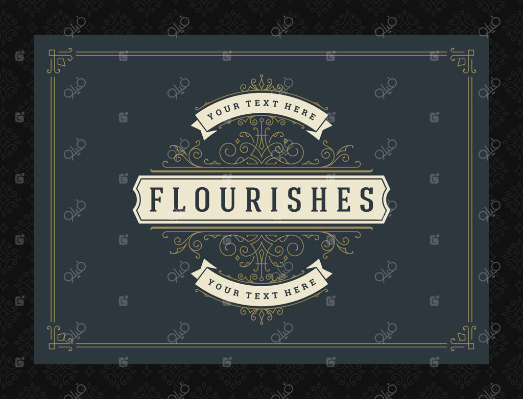 کارت تبریک آنتیک با طراحی قاب با خطوط و زینت‌های هنری وینتج