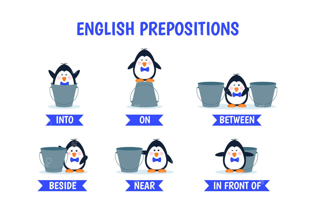 مجموعه‌ای از حروف اضافه انگلیسی با پنگوئن