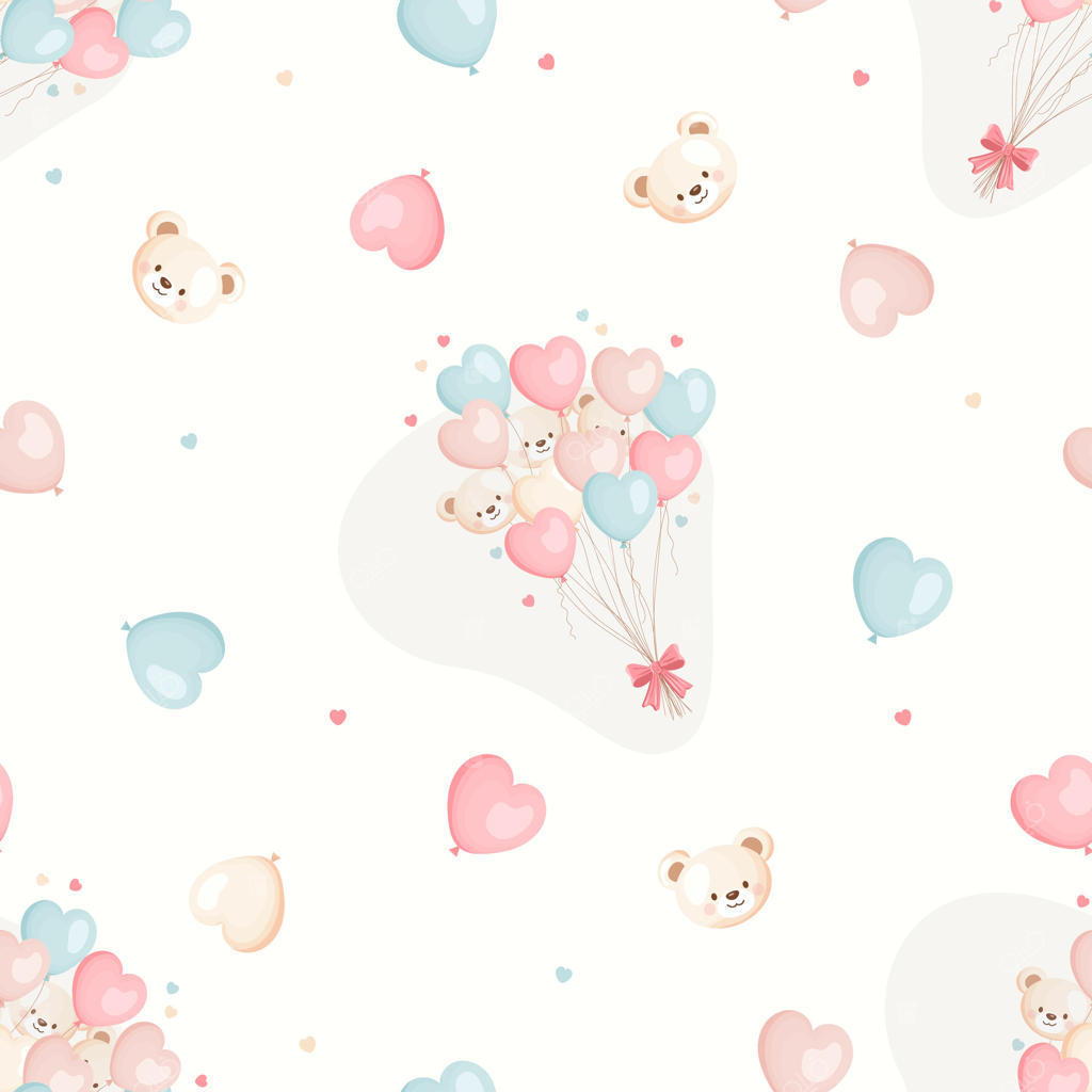 پترن یکپارچه دسته گل خرس عروسکی و بادکنک قلبی