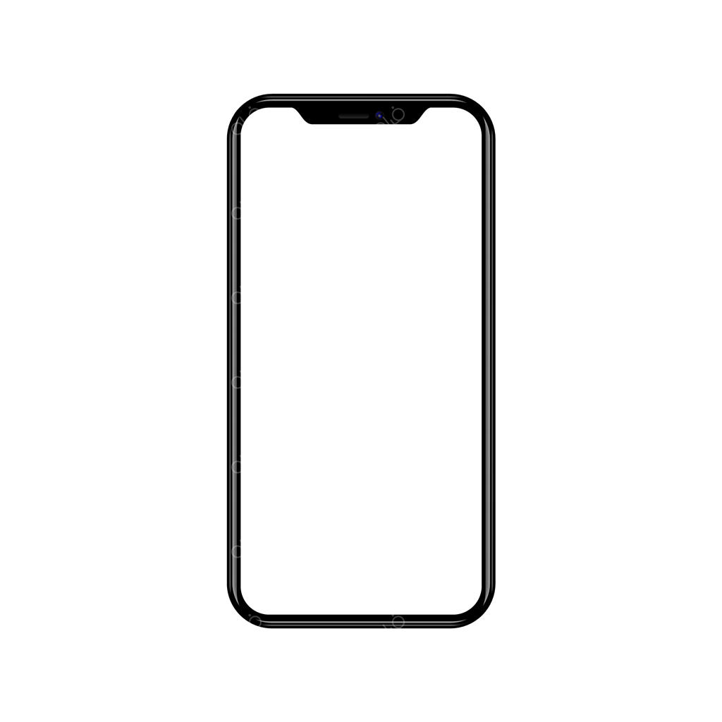 گوشی هوشمند با صفحه نمایش خالی در پس‌زمینه سفید، نمای روبرو