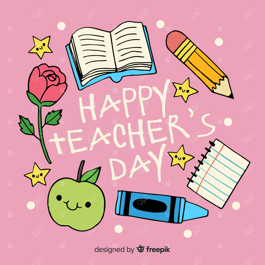 روز جهانی معلم با لوازم التحریر دستی طراحی شده