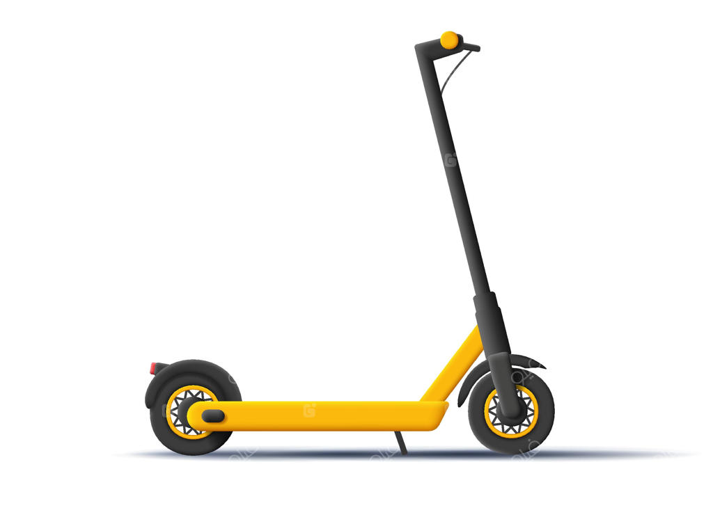 طراحی سه‌بعدی اسکوتر برقی با رنگ‌های زرد و مشکی
