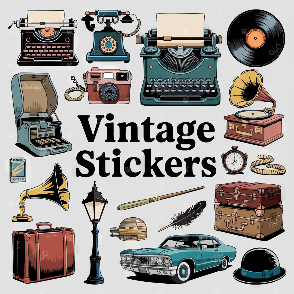 پوستر برچسب‌های قدیمی با نوشته استیکرهای وینتیج