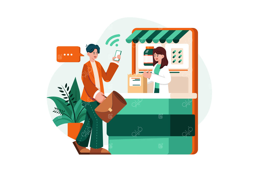 مفهوم تصویری داروخانه آنلاین با زمینه سفید