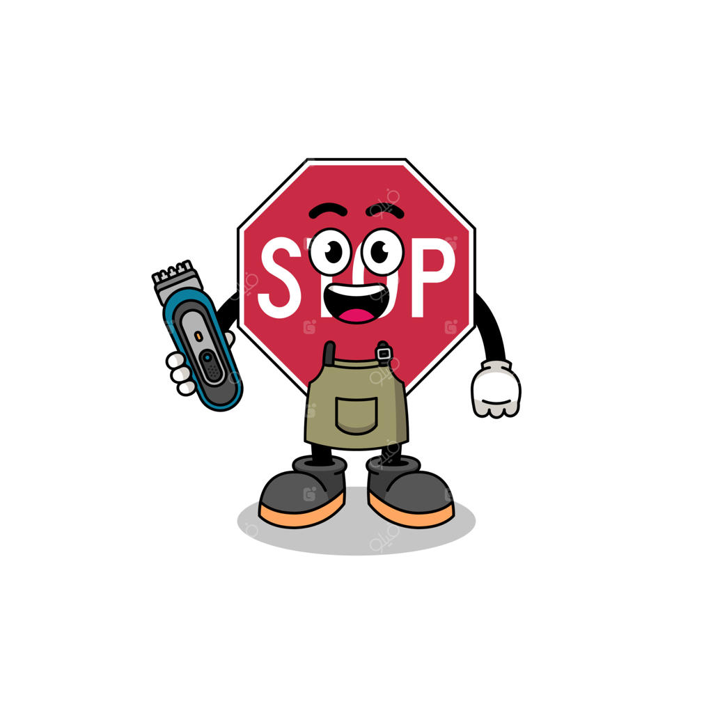 تصویرسازی کارتونی از تابلوی ایست به شکل یک آرایشگر مرد