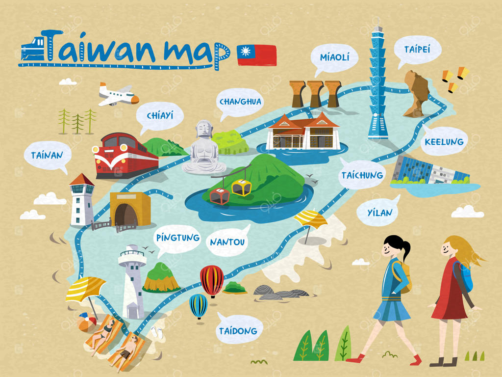 نقشه سفر تایوان به زبان انگلیسی، با سبک آرام‌بخش