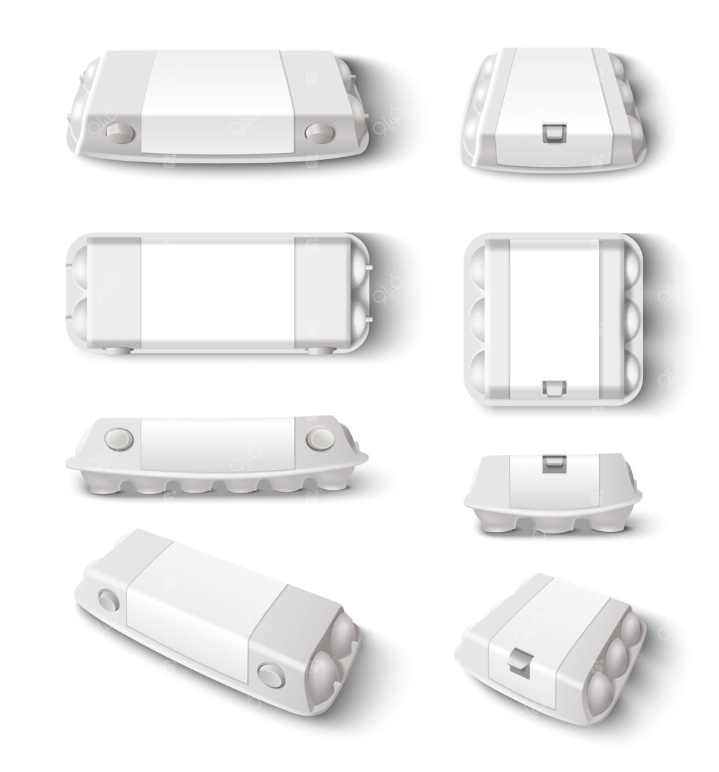 مجموعه ماکت واقع‌گرایانه بسته‌های خالی تخم‌مرغ از زوایای مختلف - تصویر برداری