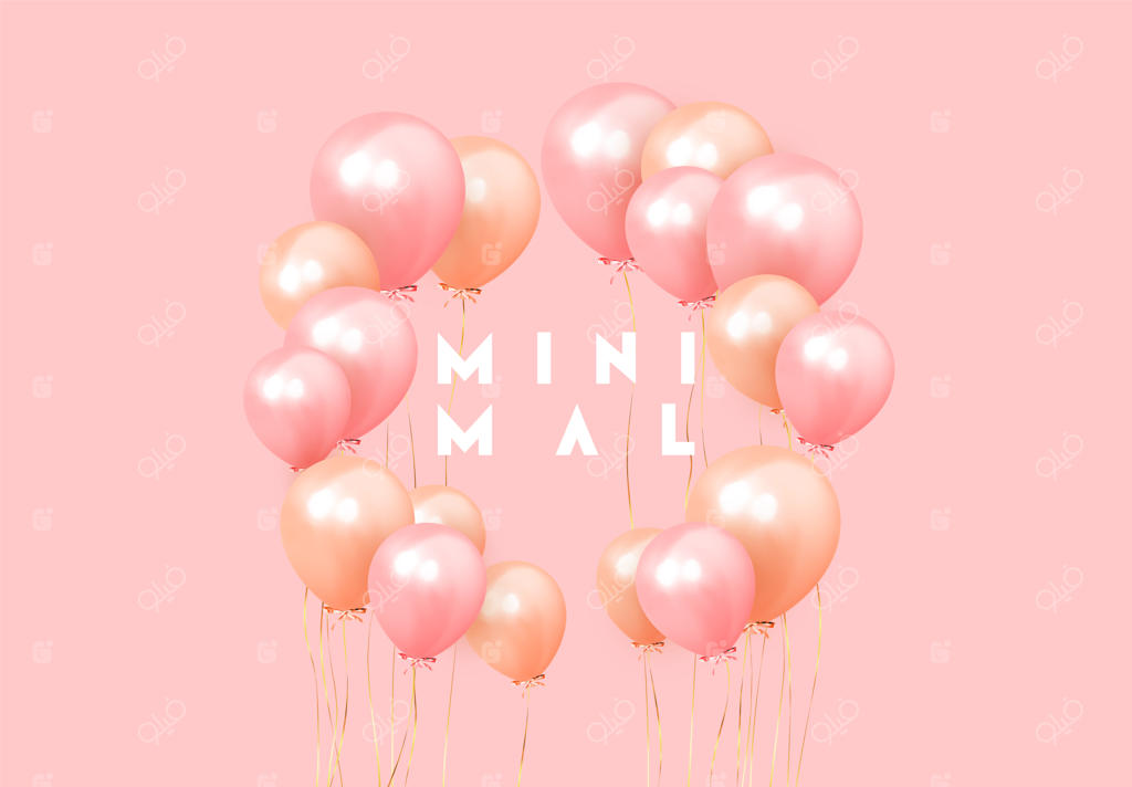 پس‌زمینه جشن با بادکنک‌های هلیومی. تولدتان مبارک، پوستر و بنر سالگرد شاد. عناصر طراحی تزئینی واقعی. شیء سه‌بعدی وکتور، بادکنک‌های صورتی و نارنجی.