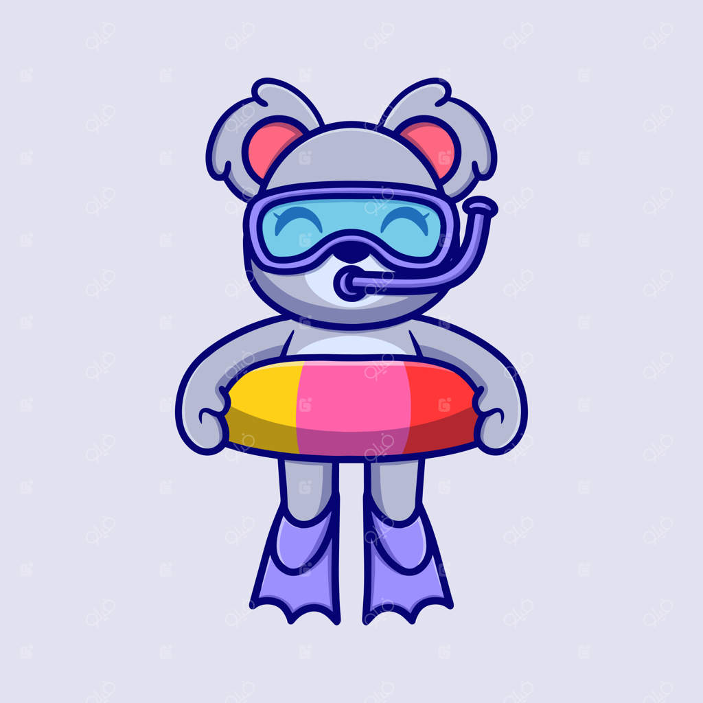 تصویر کارتونی کوآلا در حال غواصی - آیکون وکتور حیوان بامزه و جدا شده