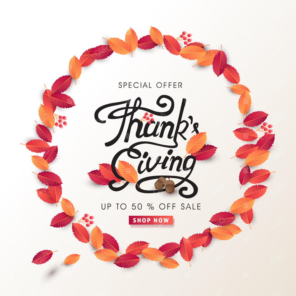 نوشتار هنری بنر روز شکرگزاری؛ طراحی پاییزی و فصلی.