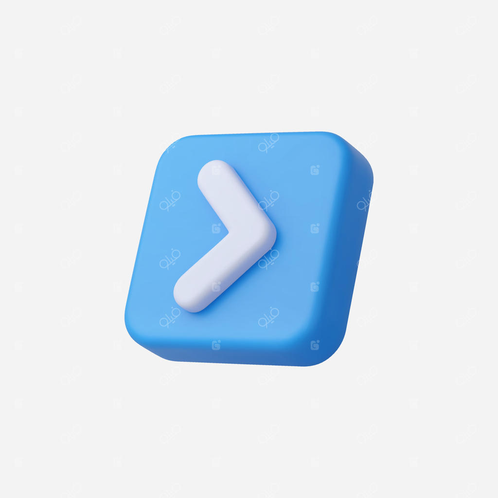 دکمه آبی سه‌بعدی با فلش سفید، نماد هدایت به جلو.