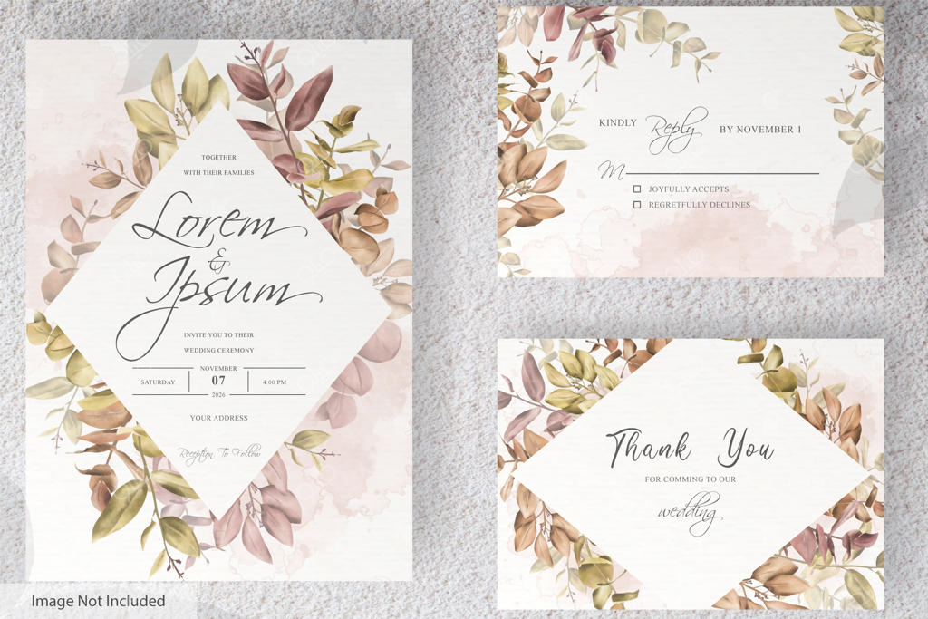 طراحی پترن کارت دعوت عروسی با تم برگ‌های اکالیپتوس و گیاهان سبز