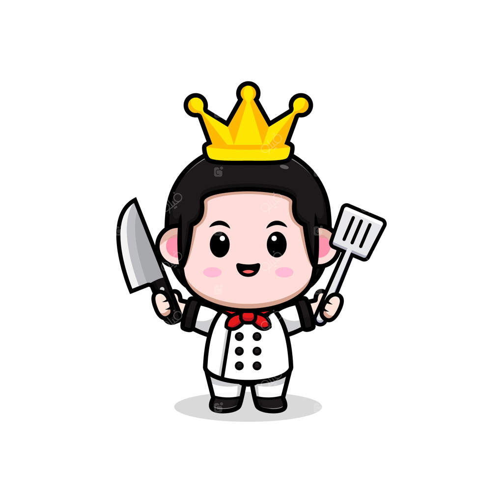 تصویر کارتون آشپز مردِ بامزه با تاج پادشاهی