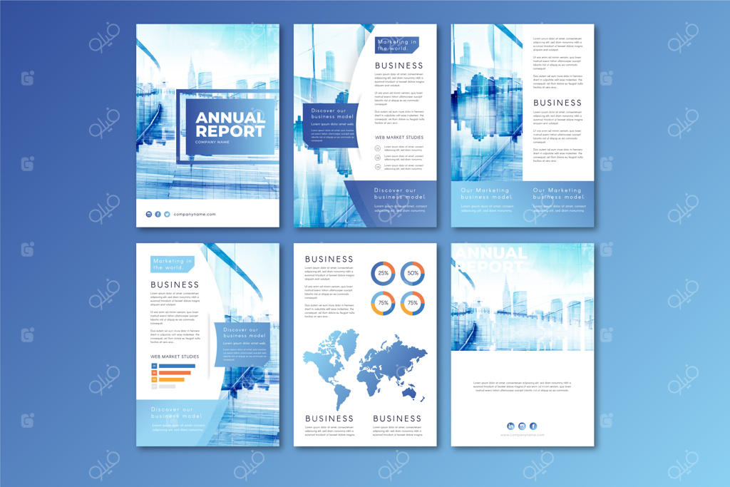 قالب بروشور با نمای شهری در تم آبی