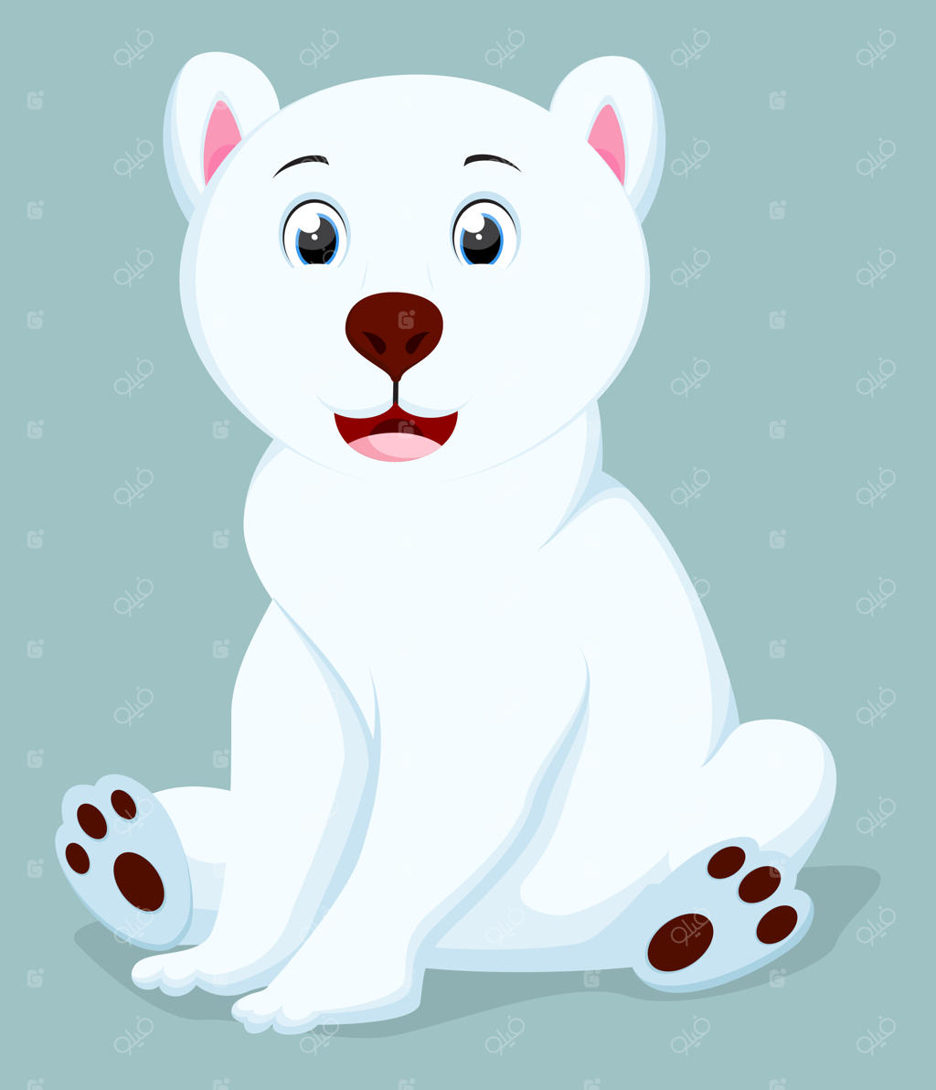 خرس قطبی کارتونی بامزه در حالت نشسته