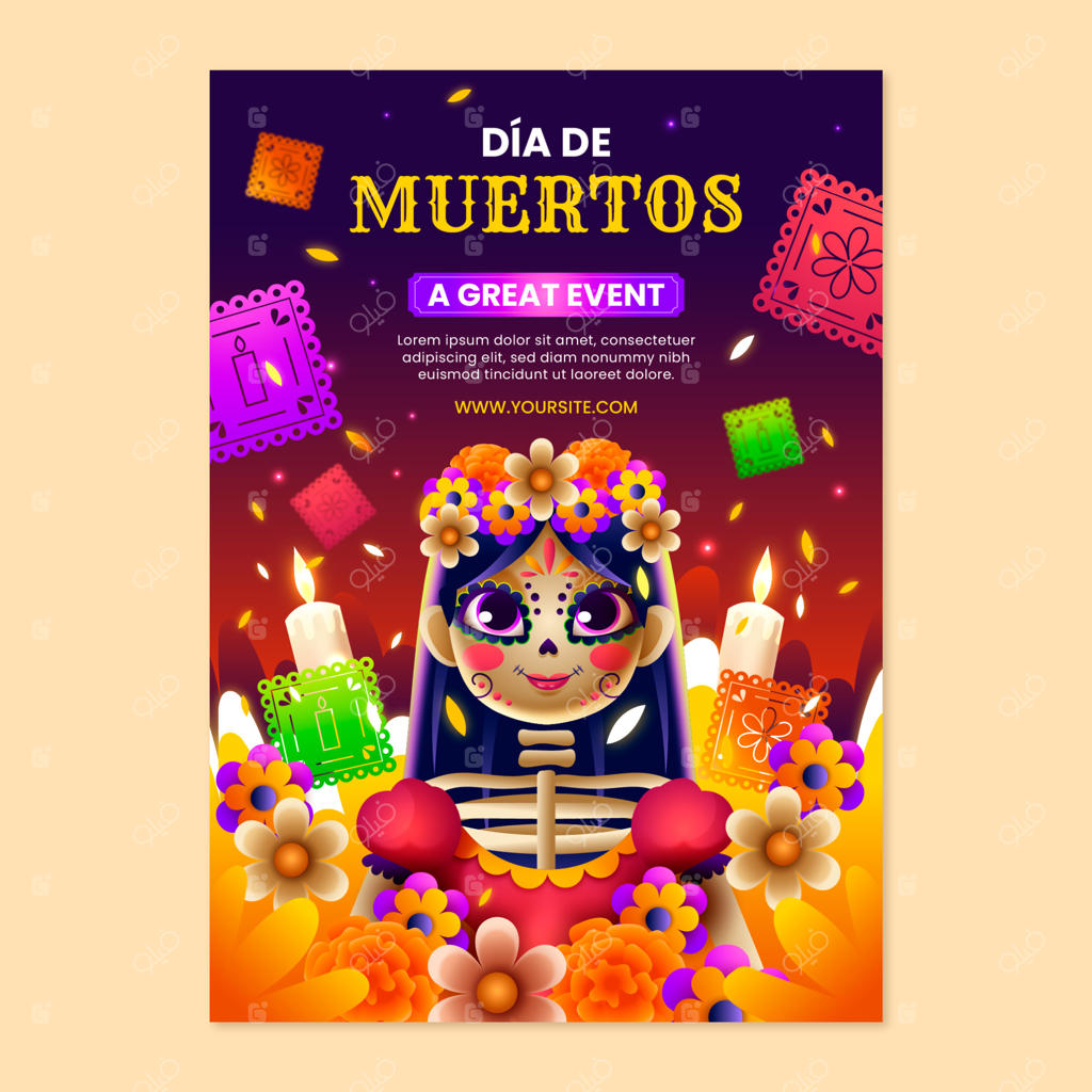 قالب پوستر عمودی با گرادیانت برای جشن روز مردگان