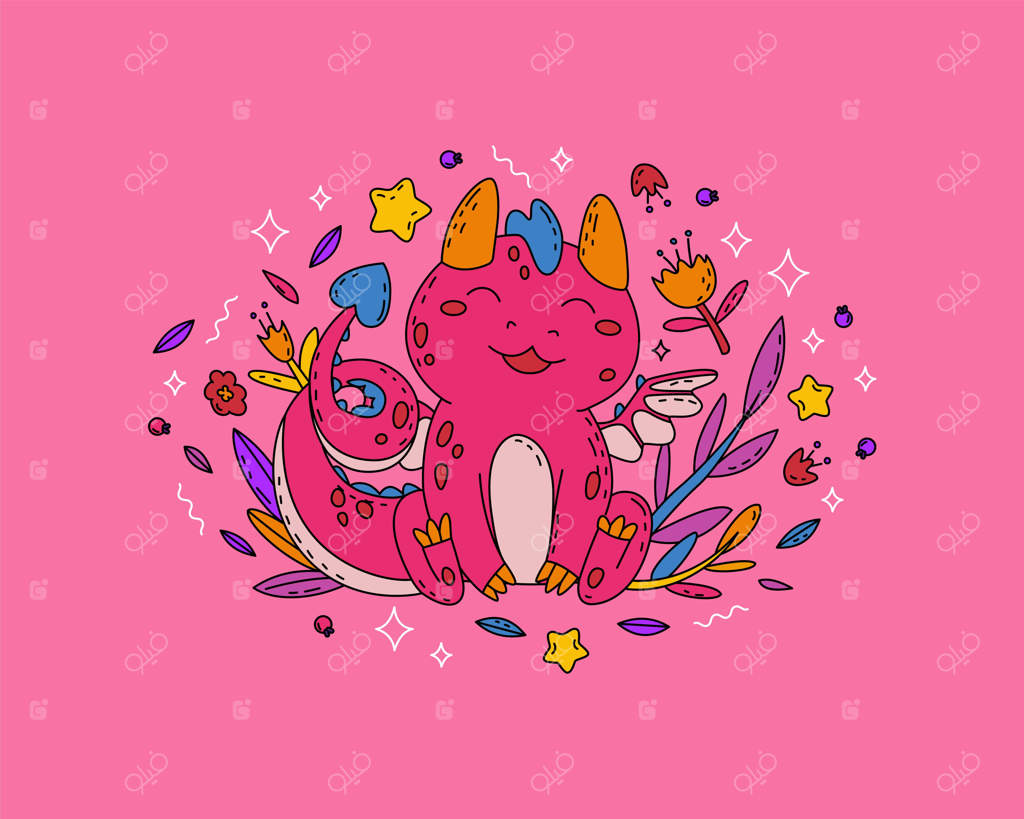 ترکیب بیضی با عناصر طبیعی تزئینی و نماد سال نو چینی ۲۰۲۴، اژدها کاراکتر جذاب برای طراحی لباس کودکان و چاپ اقلام دکوری وکتور