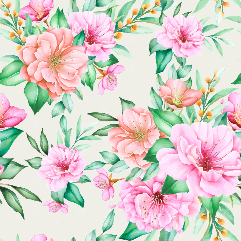 طرح یکپارچه گل‌های شکوفه گیلاس