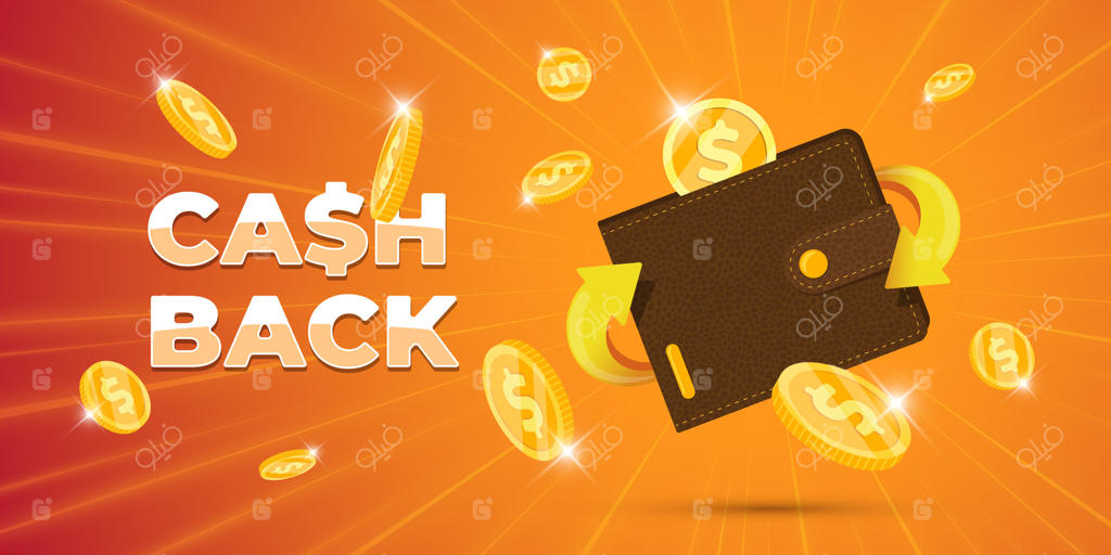 بنر کیف پول با بازگشت نقدی همراه با سکه‌های طلایی و فلش. مناسب برای تبلیغات تخفیف‌ها، جوایز مالی یا پیشنهادات خرید آنلاین. ایده‌آل برای تبلیغات بازاریابی، بانکداری و تجارت الکترونیک.