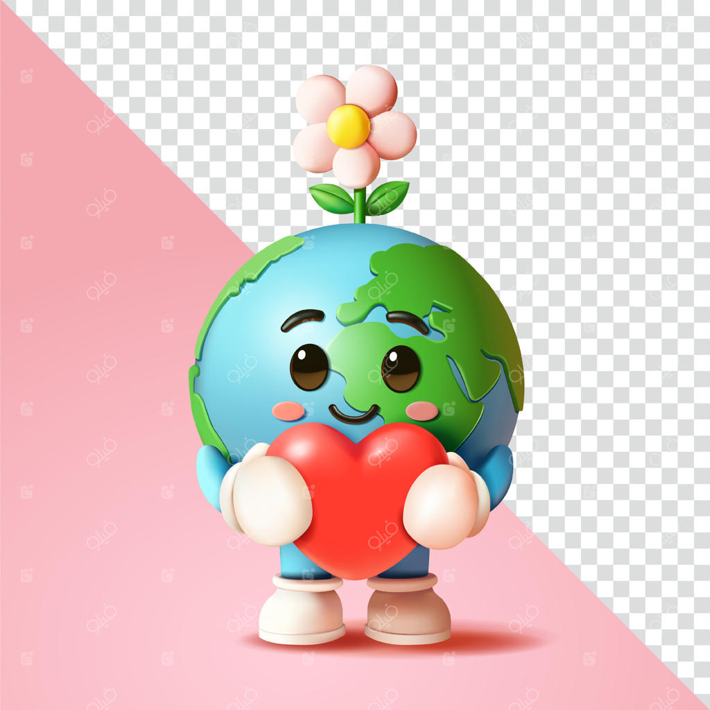 زمین، نماد قلب را در آغوش گرفته است، سه‌بعدی. مناسب برای عناصر طراحی