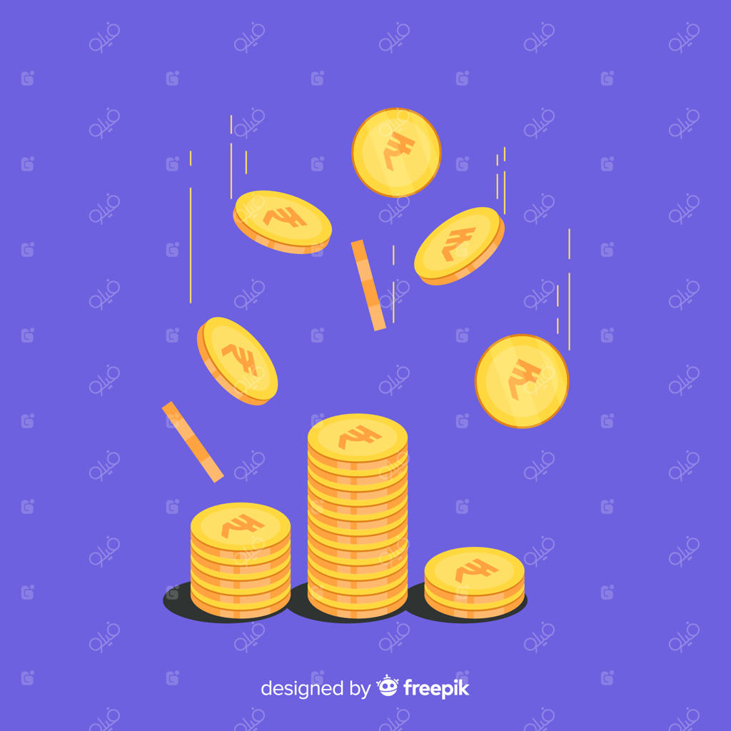 پس‌زمینه‌ای از سکه‌های روپیه هند در حال سقوط