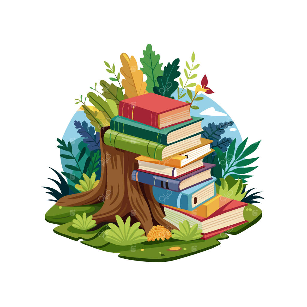 طرح مفهومی تصویرسازی وکتوری از انباشته‌ای از کتاب‌ها