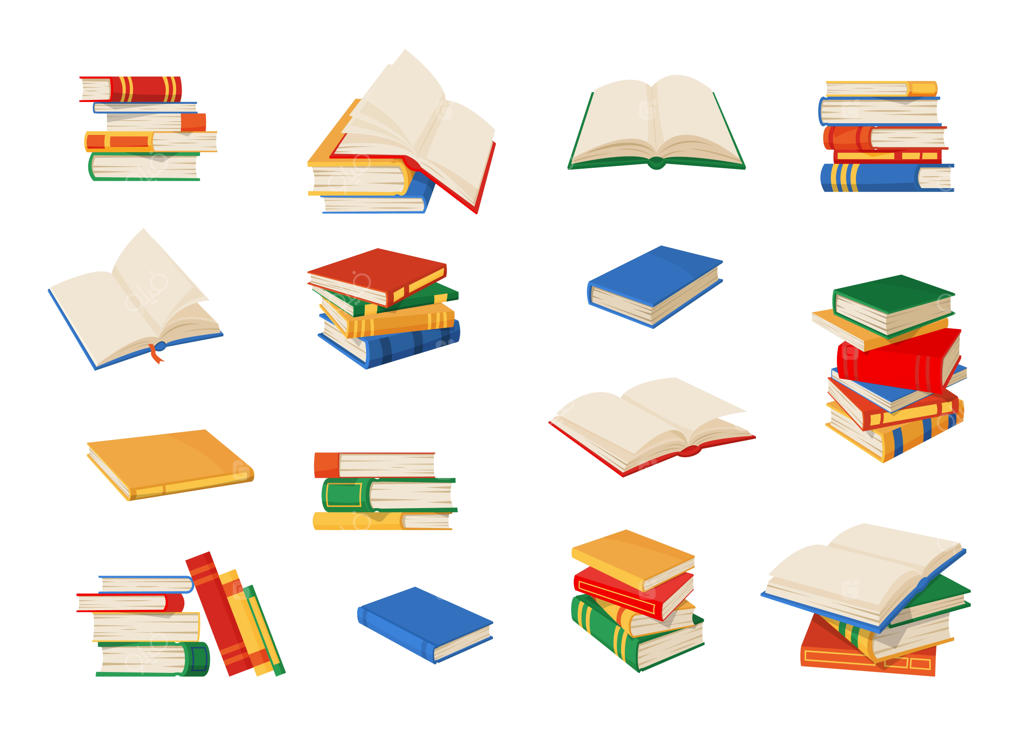 کتاب‌ها، کتاب‌های درسی و پرفروش‌ها - مجموعه‌ای از وکتورهای متنوع