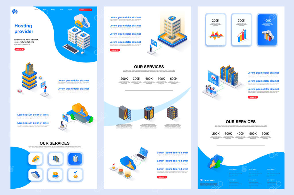 صفحه فرود قالب وب‌سایت ارائه‌دهنده میزبانی: محتوای میانی و پاورقی