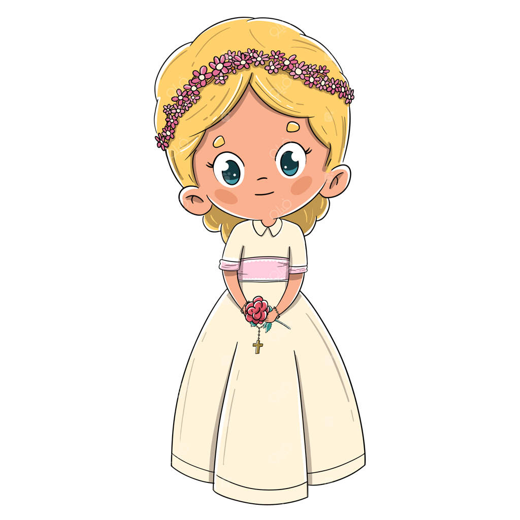 دختر کوچکی با موی بلوند در مراسم اولین عشای ربانی