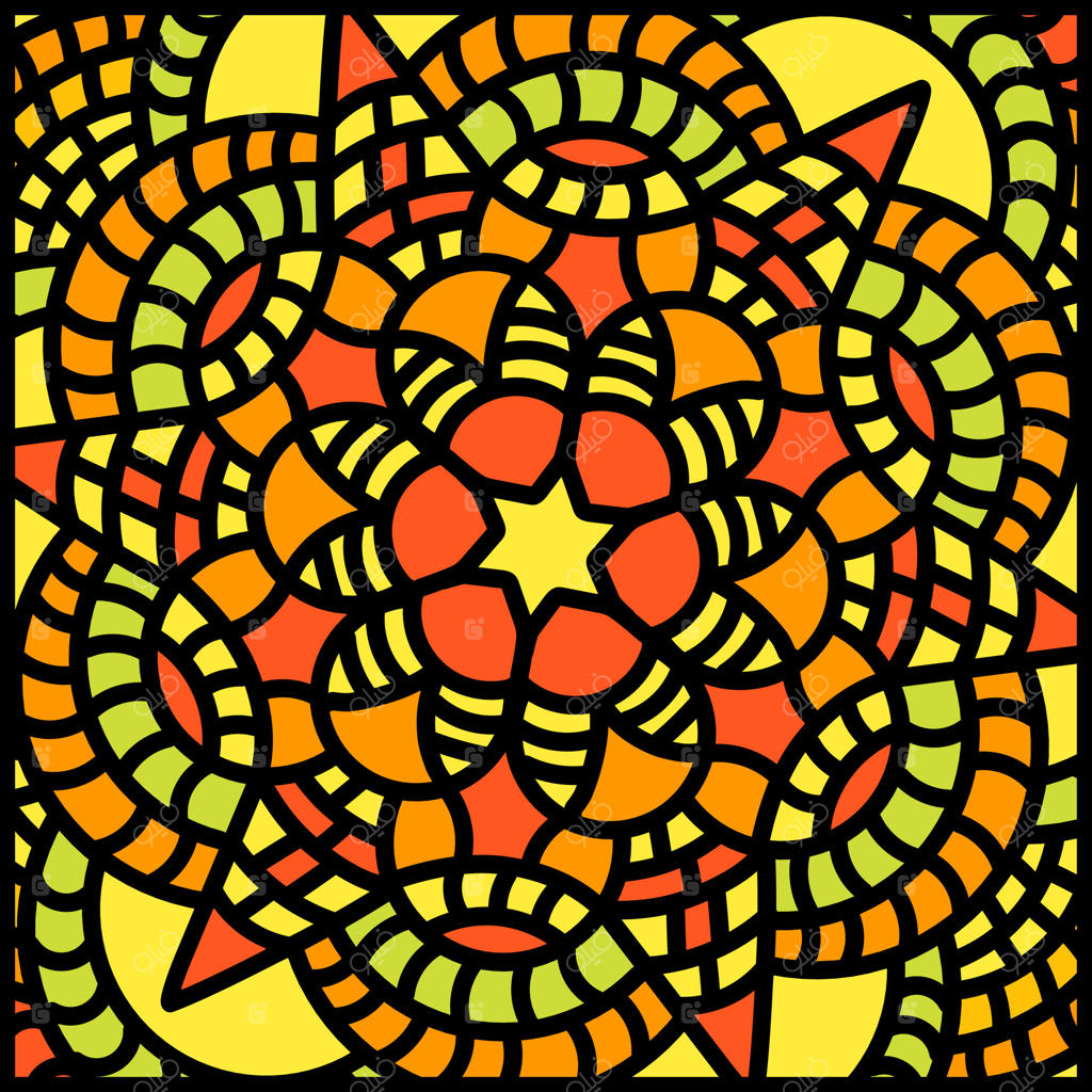 طرح انتزاعی رنگارنگ با ستاره‌ای در مرکز آن