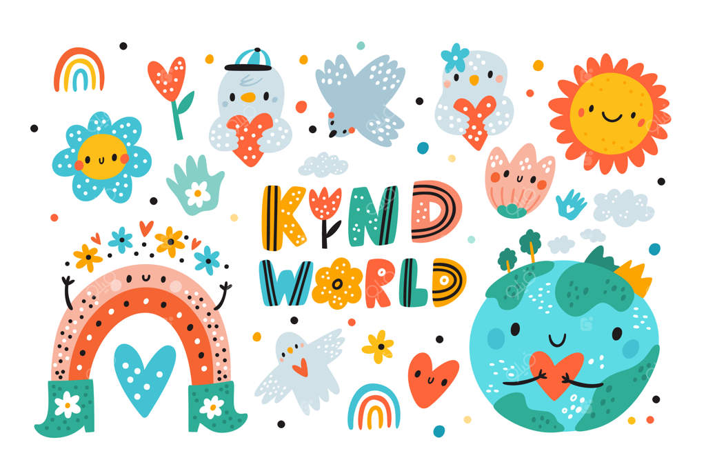 مجموعه تابستانی زیبا با کبوترهای دوست‌داشتنی، رنگین‌کمان و گل‌ها برای روز زمین