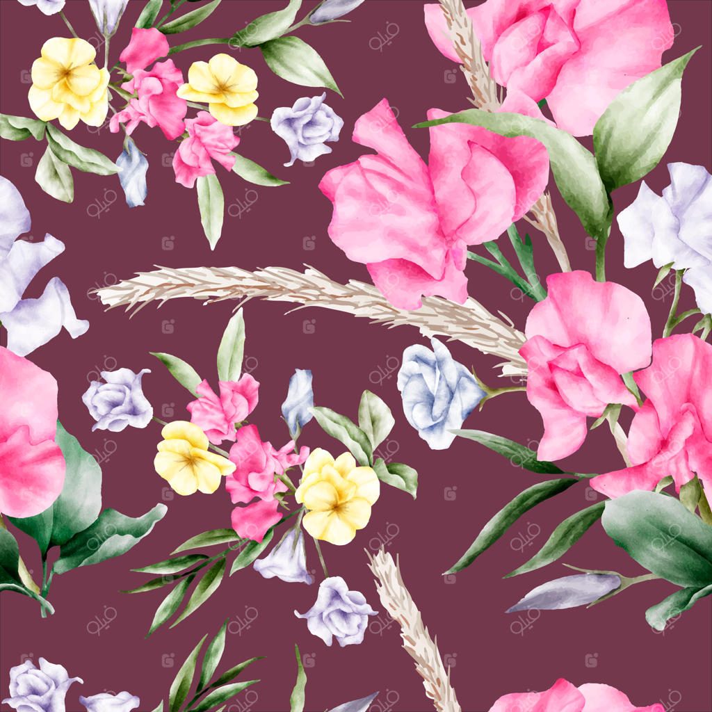 پترن یکپارچه گل و برگ‌های آبرنگی