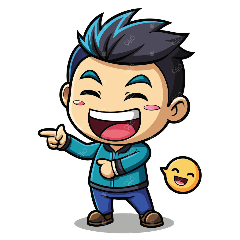 پسر کارتونی خندان در حال اشاره