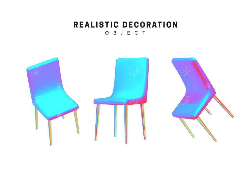 صندلی‌ها با طیف رنگی هولوگرام. شی 3D بر روی پس‌زمینه سفید. تصویر برداری وکتور