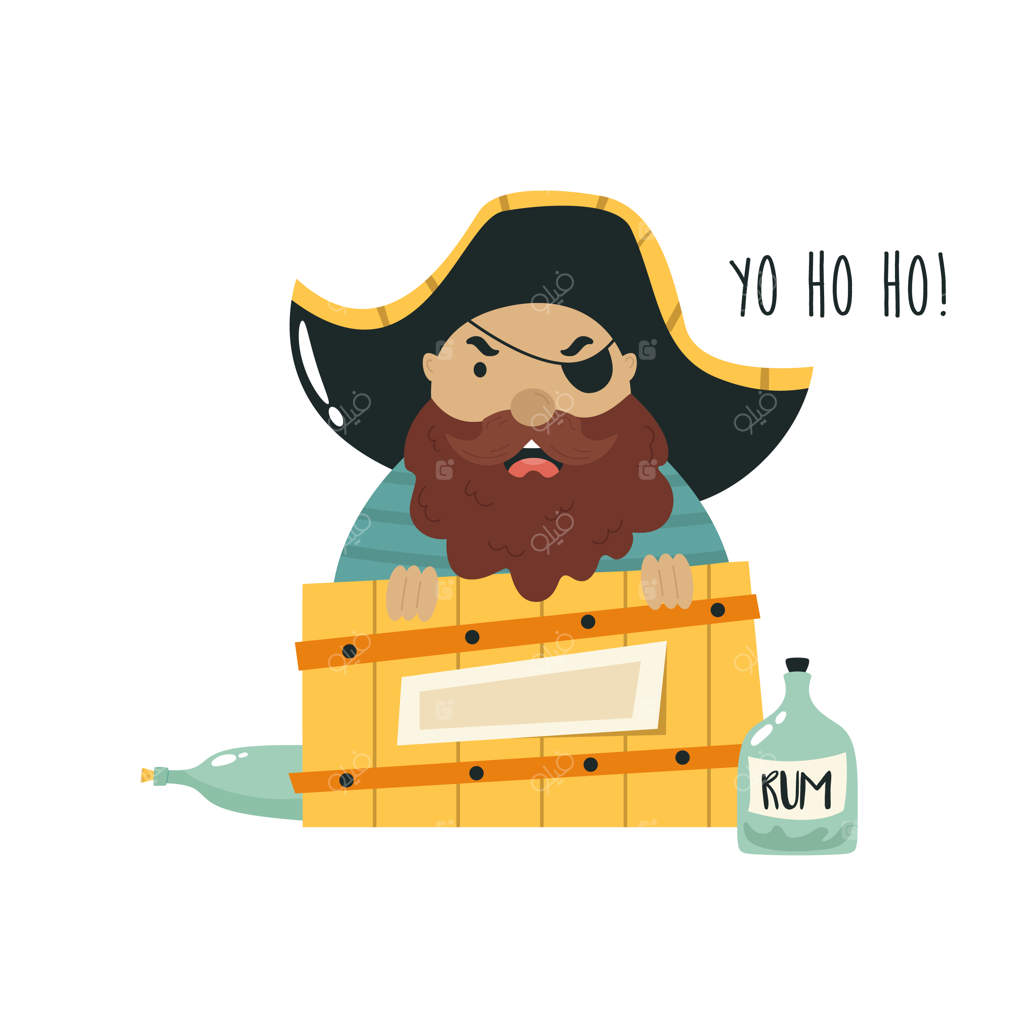 تصویر وکتوری از یک دزد دریایی نشسته در بشکه