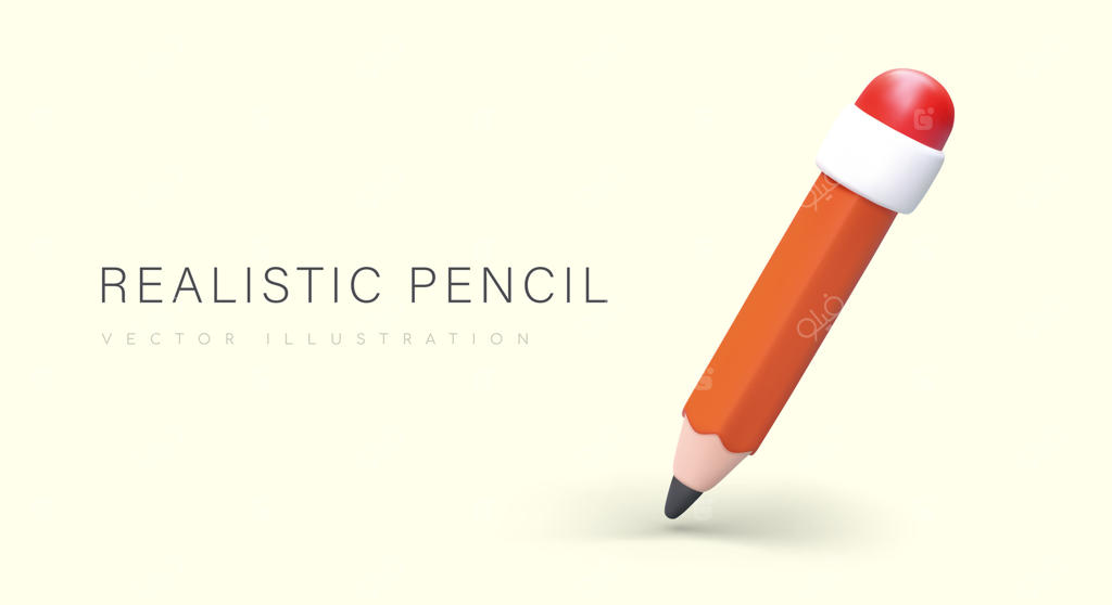 تصویرسازی وکتور سه بعدی مداد نارنجی واقع‌گرایانه؛ پوستر لوازم تحریر یا استودیو هنری