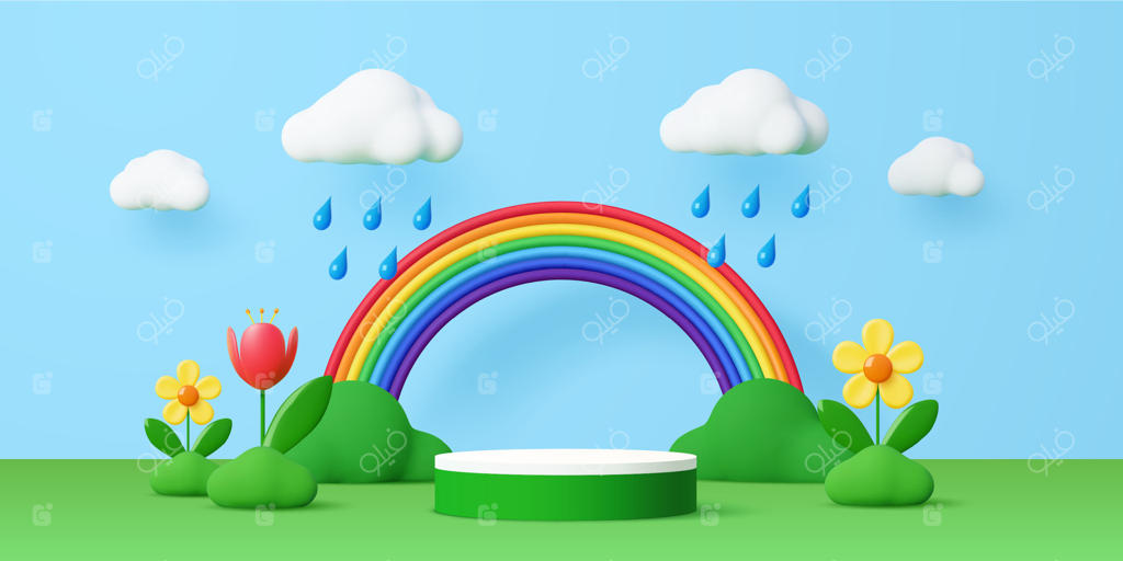تصویرسازی شاد رنگین‌کمان و ابر برای کودکان - وکتور حرفه‌ای