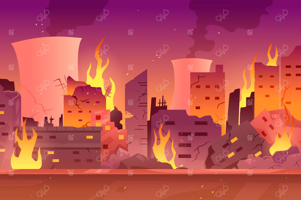 پس‌زمینه شهر با گرادینت آتشین