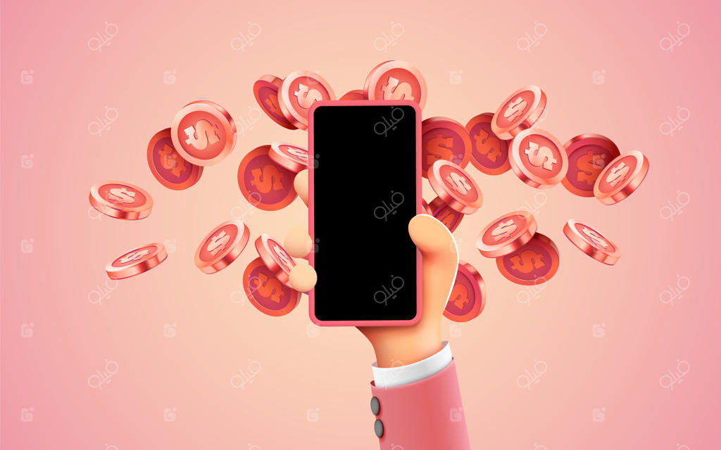 مفهوم پرداخت آنلاین آسان با تلفن کارتونی و سکه: درآمد اینترنتی و مالی