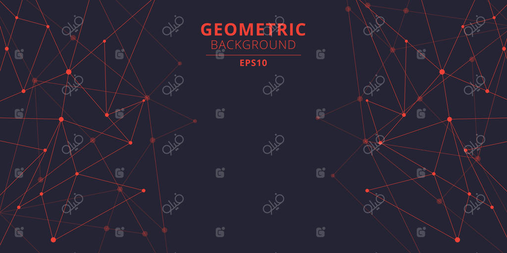 مثلث‌های انتزاعی تکنولوژی با رنگ قرمز و نقاط و خطوط متصل. فضای خالی برای متن. بصری‌سازی بیگ دیتا. ساختار ارتباطی.