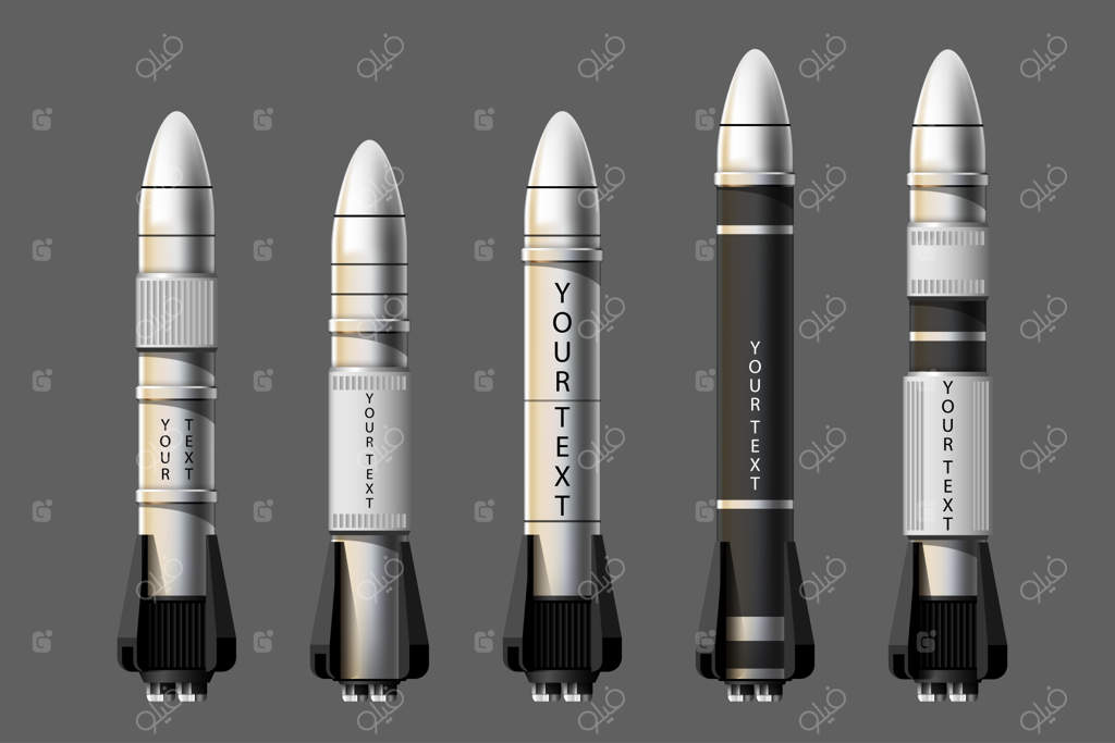 مجموعه‌ای از تصویرسازی کارتونی پرتاب موشک. موشک‌های مأموریت فضایی با دود. تصویرسازی به سبک سه‌بعدی