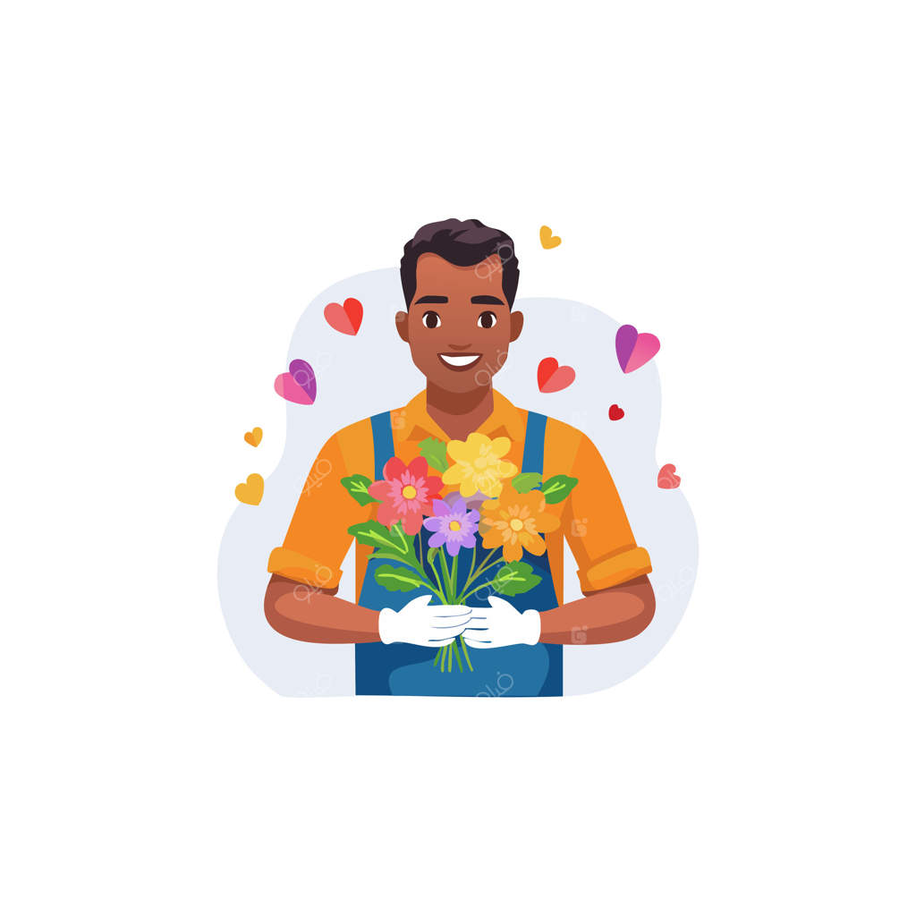 باغبانی در حال گرفتن گل‌ها