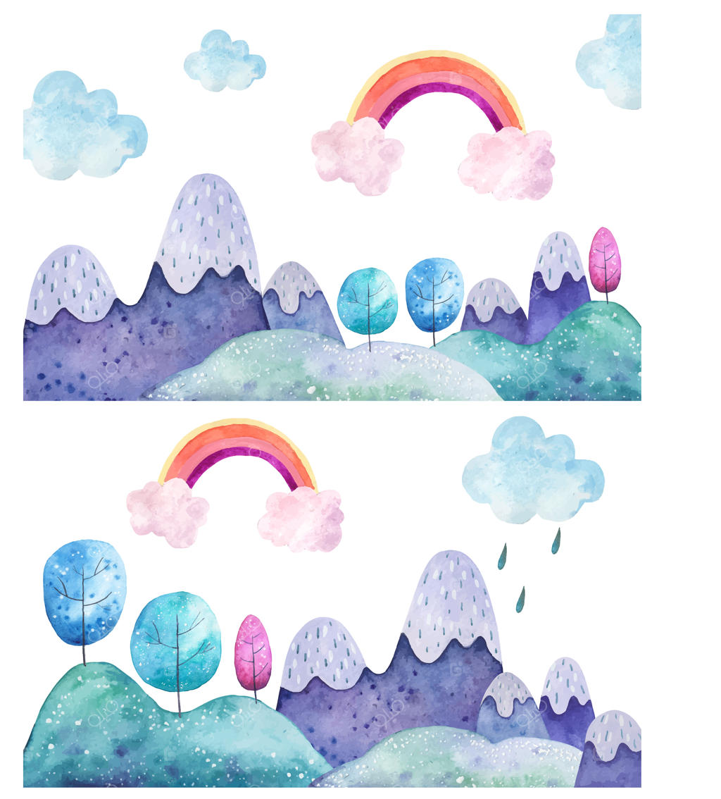 تصویرسازی آبرنگی از چشم‌انداز کوهستانی.