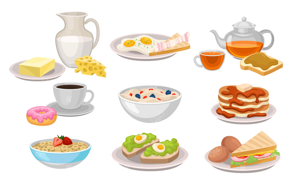 تصویر مجموعه صبحانه رنگارنگ و تخت (مسطح)